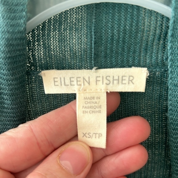 Eileen Fisher Teal Slouchy Open Cardigan Sweater Silk Organic Blend Cotton XS - Picture 4 of 10